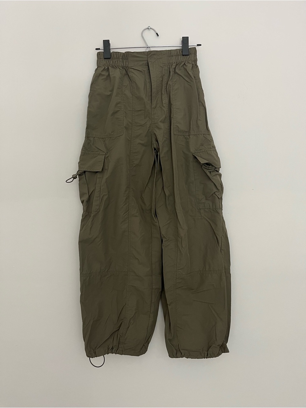 Olive Cargo Pants with Elastic Hem and Utility Pockets Size S